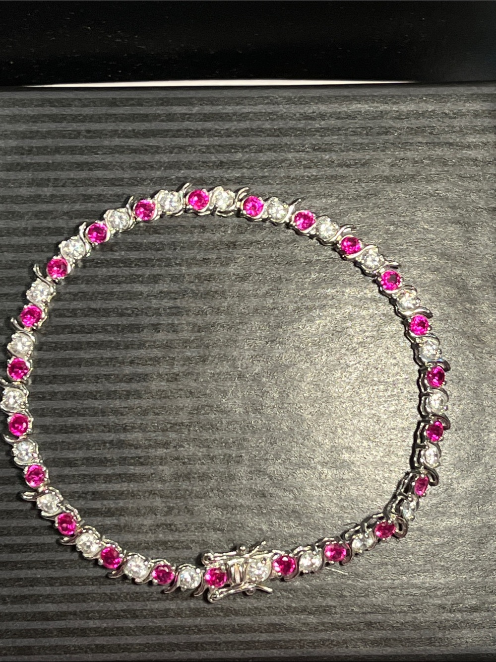 Sterling Silver Red Ruby CZ Alternating Tennis Bracelet 8”